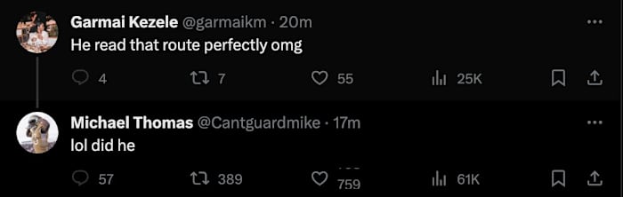 Saints wide receiver responds to a fan on X.